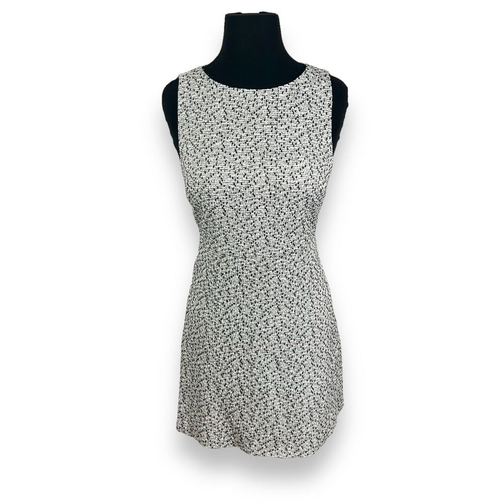 Alice + Olivia Open Back Cutout Tweed Mini Dress Women 4 Black White